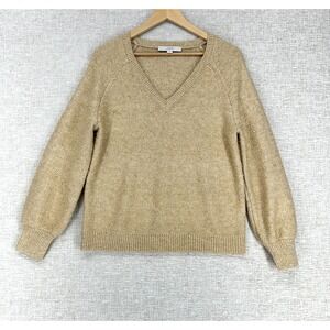 LOFT Sweater Womens Medium Beige V Neck Glitter Knit Long Sleeve Pullover